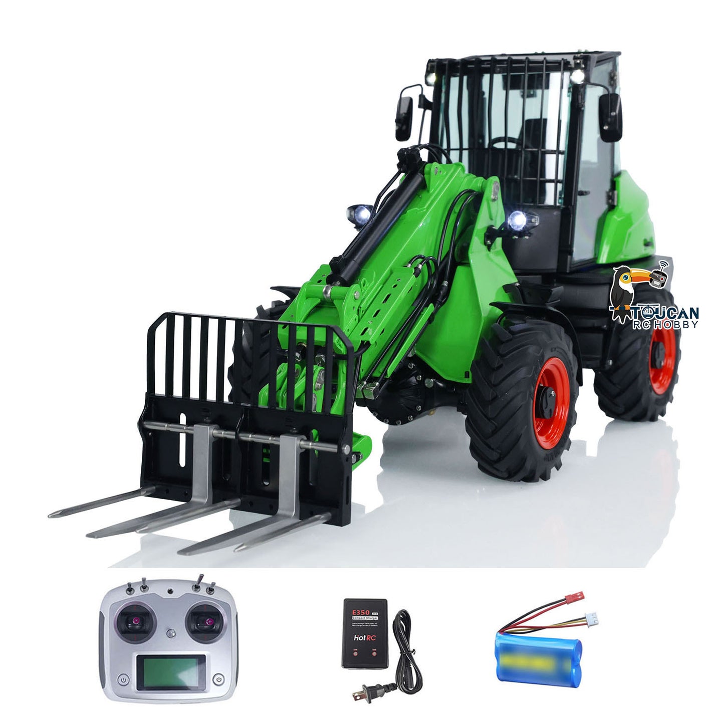 TOUCAN RC HOBBY LESU AOUE AT1050 1/14 Metal 4X4 RC Hydraulic Telescopic Arm Loader FlySky I6S Radio Controller Fork Bucket Sound Light System