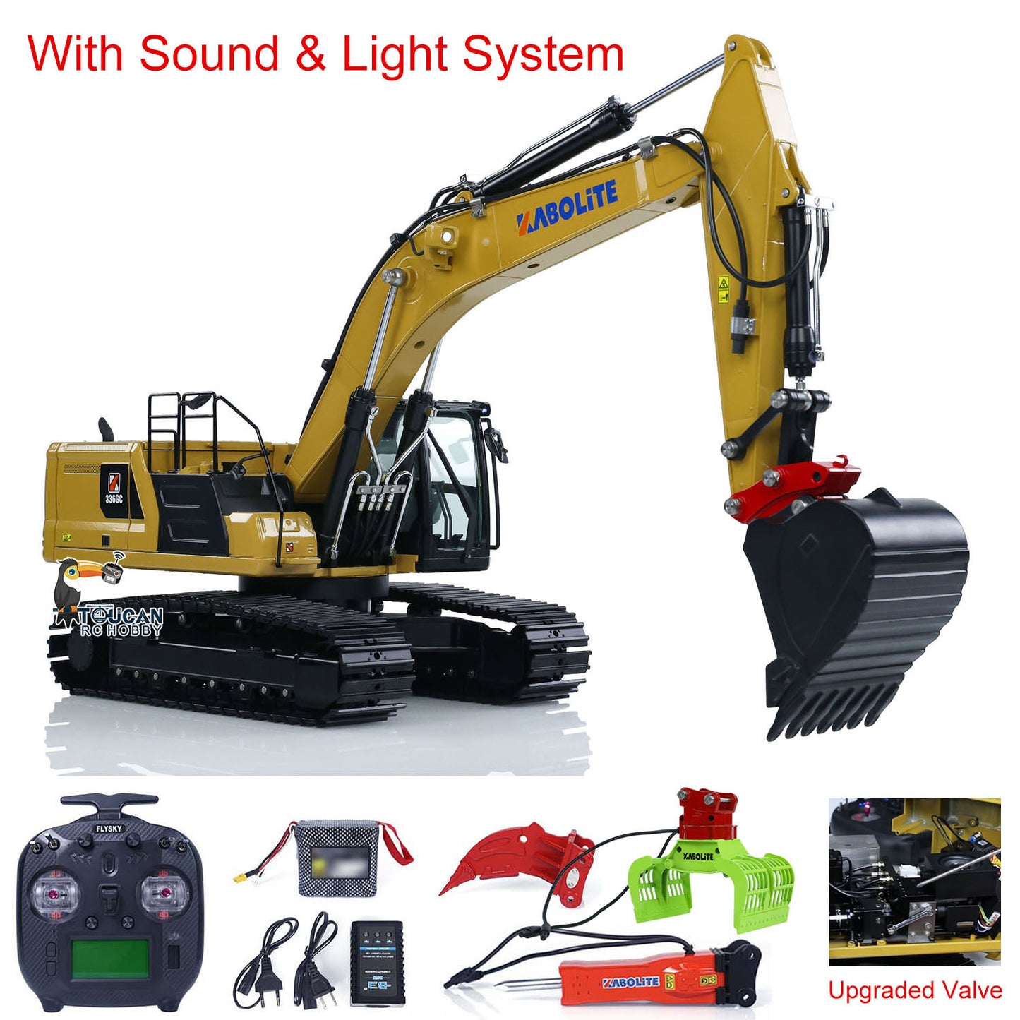 Pre-order Kabolite K961 100S PRO Metal 1/18 RC Hydraulic Excavator RTR Remote Control Digger Flysky ST8 Radio 2S Battery Electric Claw Hammer Ripper Quick-release Coupler Light Sound