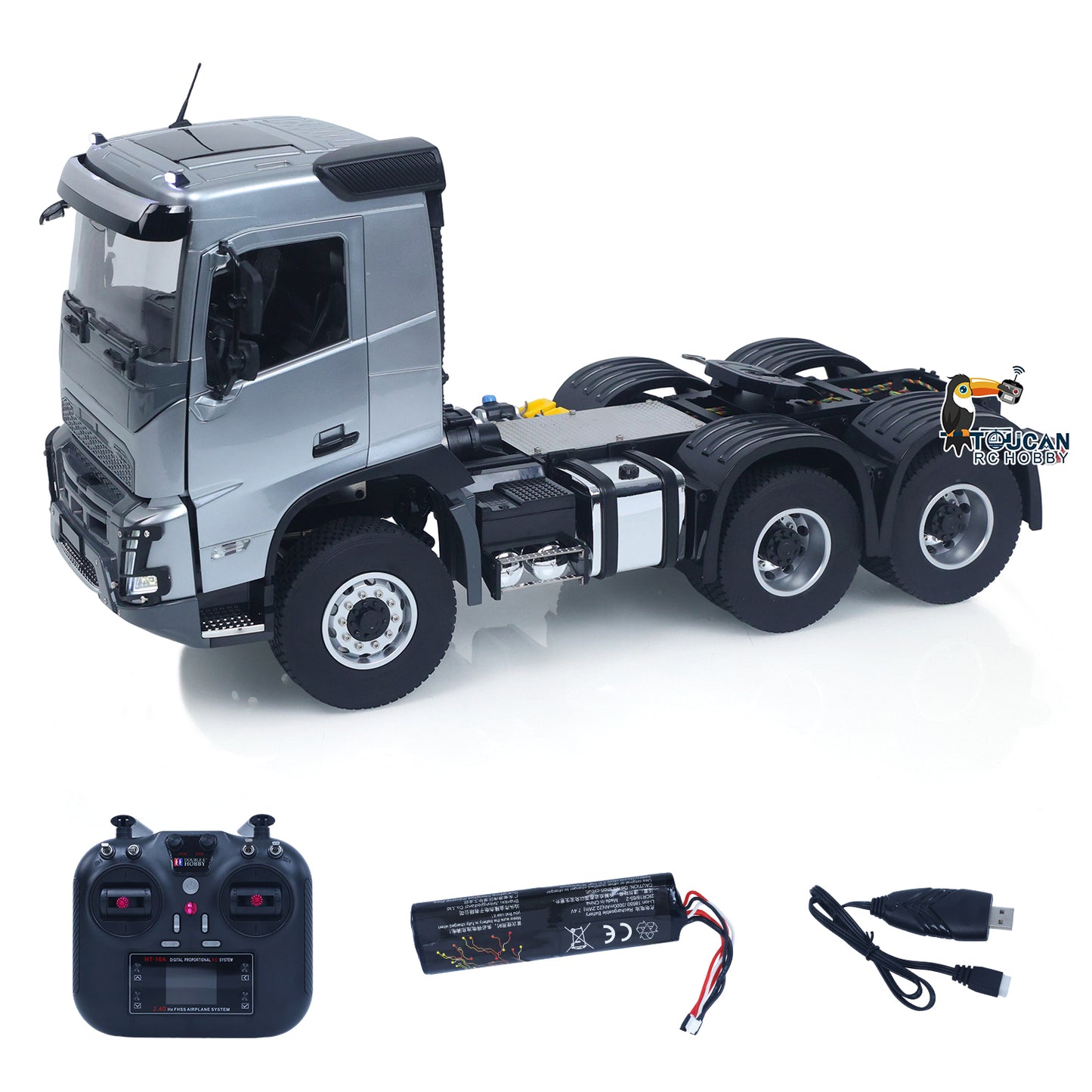 Double E 1/14 6X4 Remote Control Tractor Truck FMX RC Model Vehicle 2Speed Metal Gearbox Chassis Rail Openable Door HotRC Radio