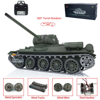 TOUCAN RC HOBBY Henglong 1/16 TK7.0 Promotion Soviet T34-85 RTR RC Tank 3909 with 360 Degrees Turret BB Infrared Combat Smoke Metal Sprockets Idlers Wheels
