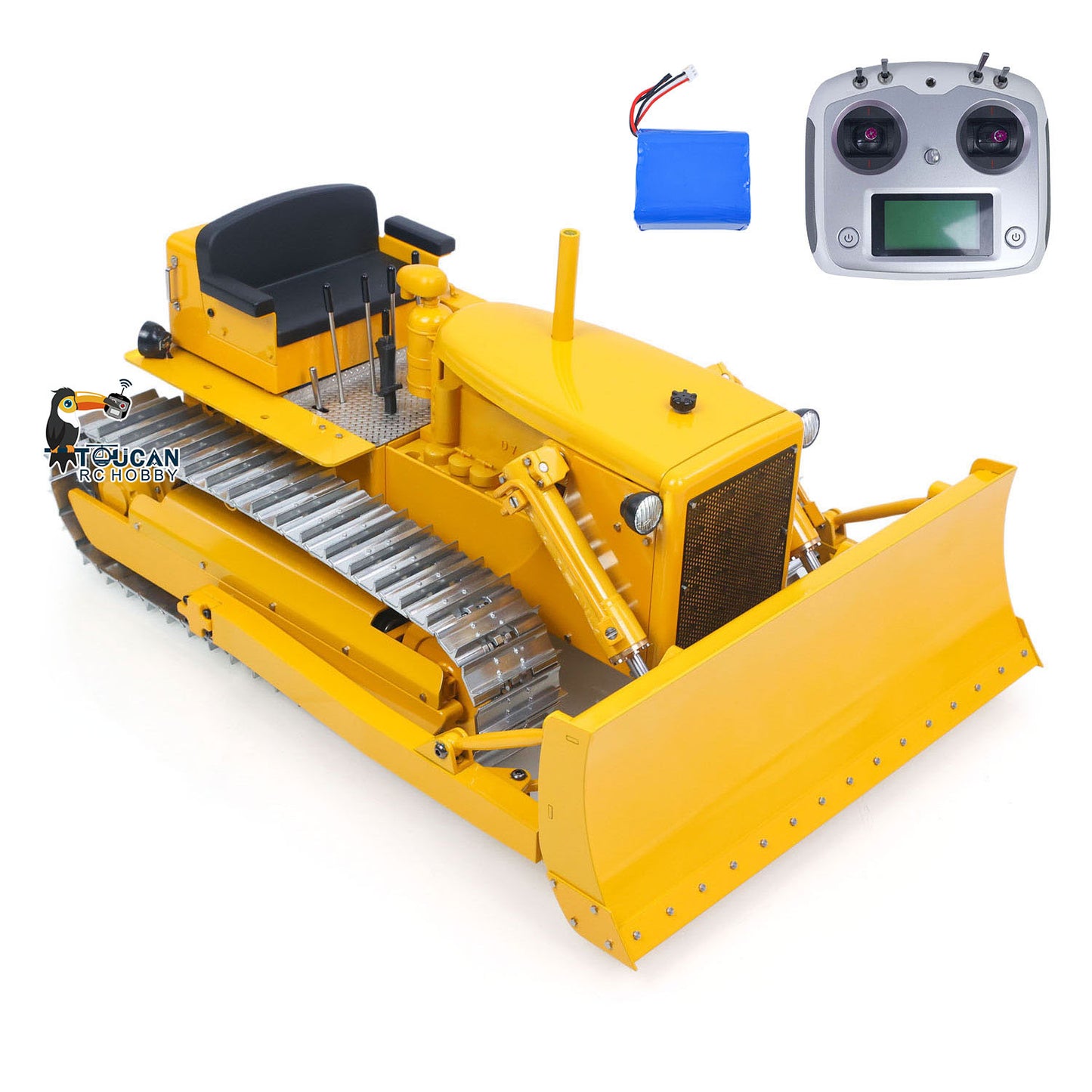 Fast Free Shipping for EU Metal 1/14 RC Hydraulic Bulldozer D7 Remote Control Dozer Model Engineering Vehicle Flysky Radio Light Sound System Battery