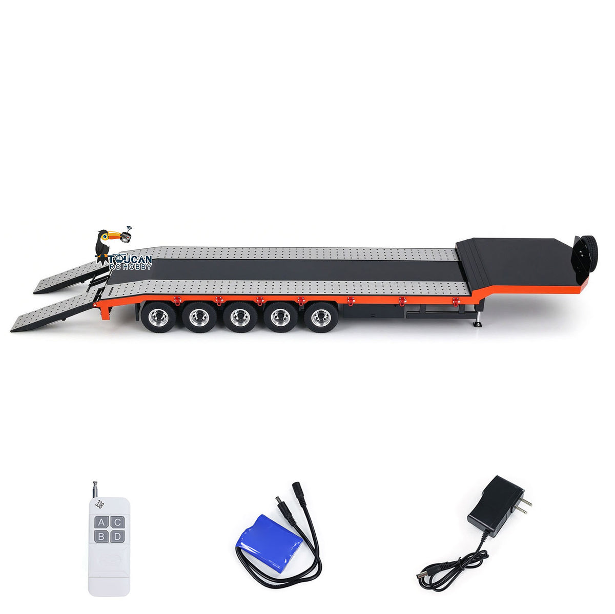 TOUCAN RC HOBBY HHG Model Metal 5-axle Trailers Electric Tail-board Support Leg for 1/14 RC Tractor Radio Controlled Truck Car Hobby Models DIY Painted Assembled
