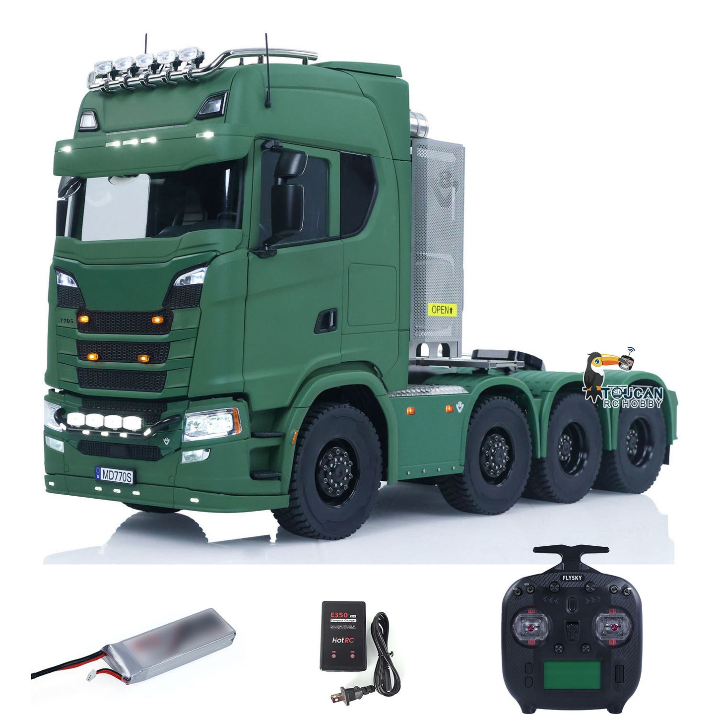 MODO 770S 1/14 Metal 8x8 RC Tractor Truck PNP 2 Speed Gearbox Differential Lock Axles Cab Suspension Light Sound System Hobbywing 1080 ESC for Construction Model Collectors