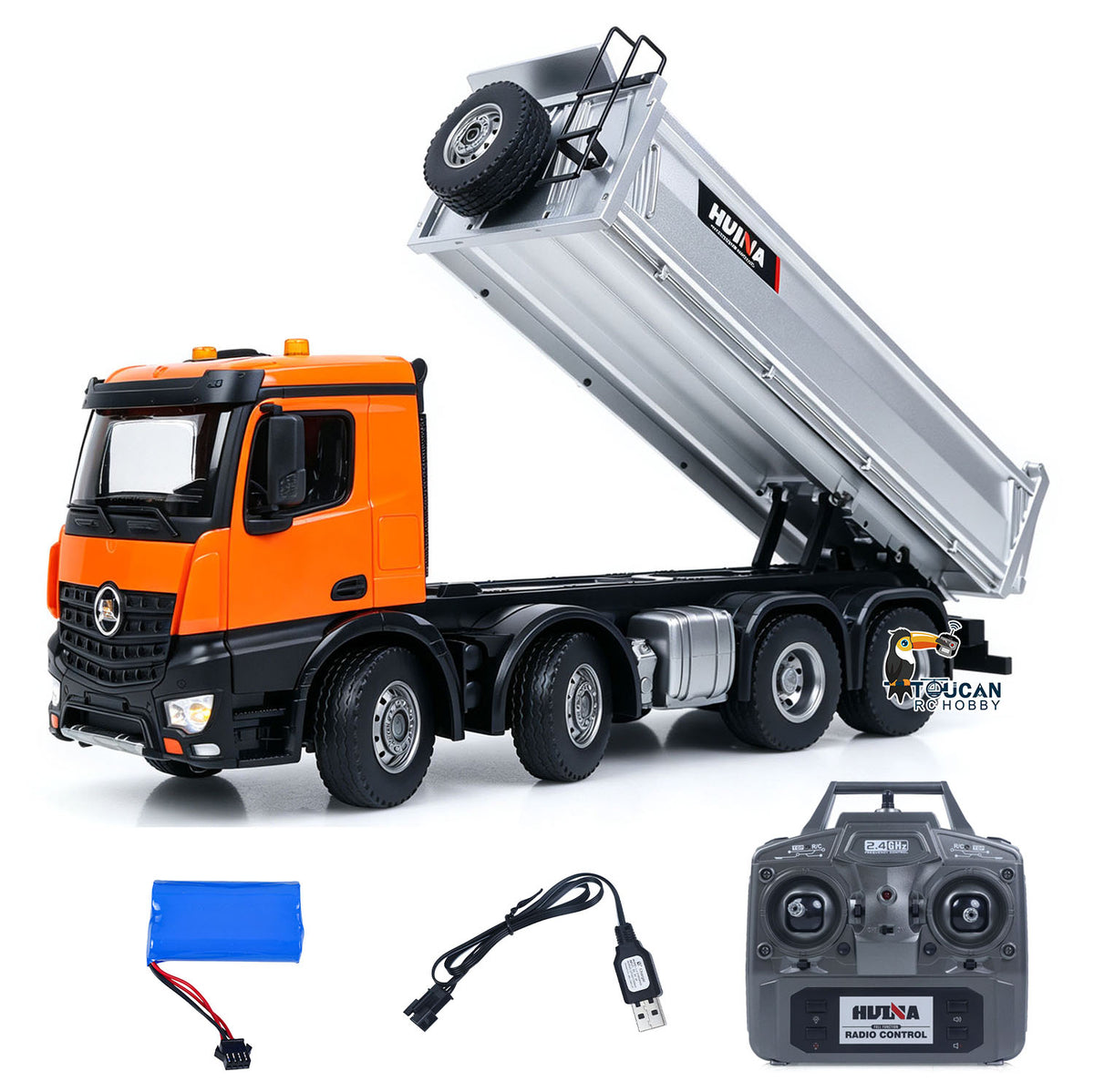 Fast Free Shipping for EU HUINA 1/14 RC Dump Truck 1536-1 - Metal 8X8 RTR