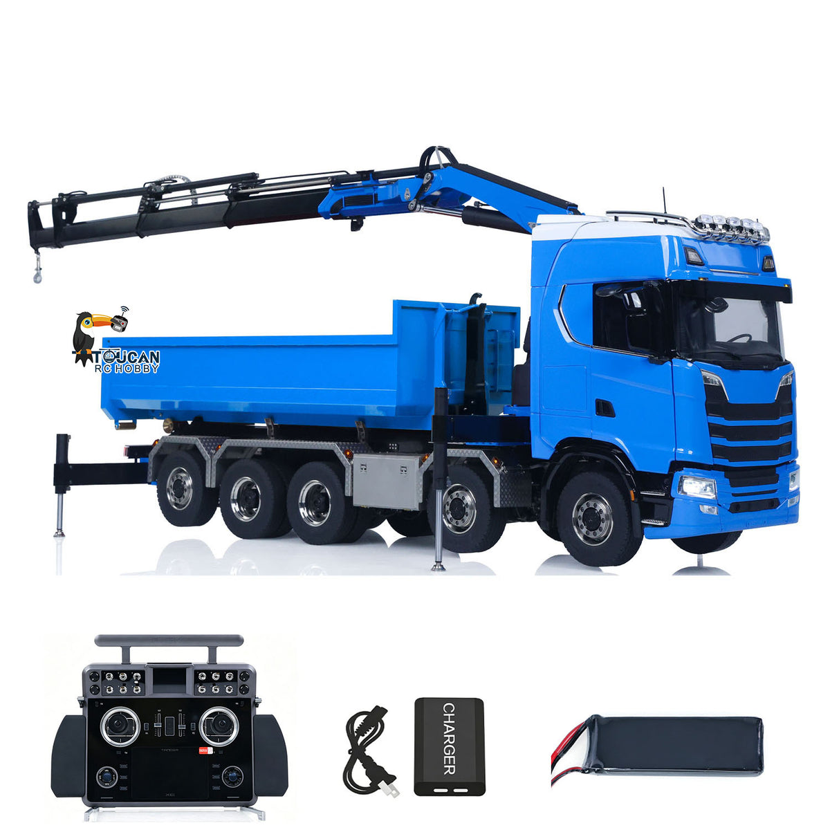 TOUCAN RC HOBBY LXY 770S Metal 1/14 10x10 RC Hydraulic Crane Full Dump Truck Lorry Car Frsky XE Lite Light Sound Painted Model