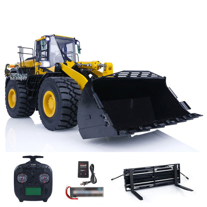 US Stock Metal 1/14 RC Hydraulic Loader WA480 Heavy Construction Machine Differential Lock Axles Quick Coupler Fork Light Sound ST8