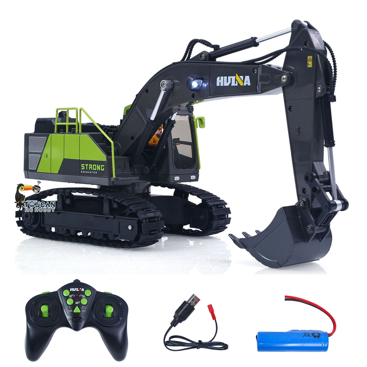 RTR HUINA 1/18 Electric RC Excavator 1661 Remote Control Digger Finished Model Battery Light Effects Metal Bucket No Sound