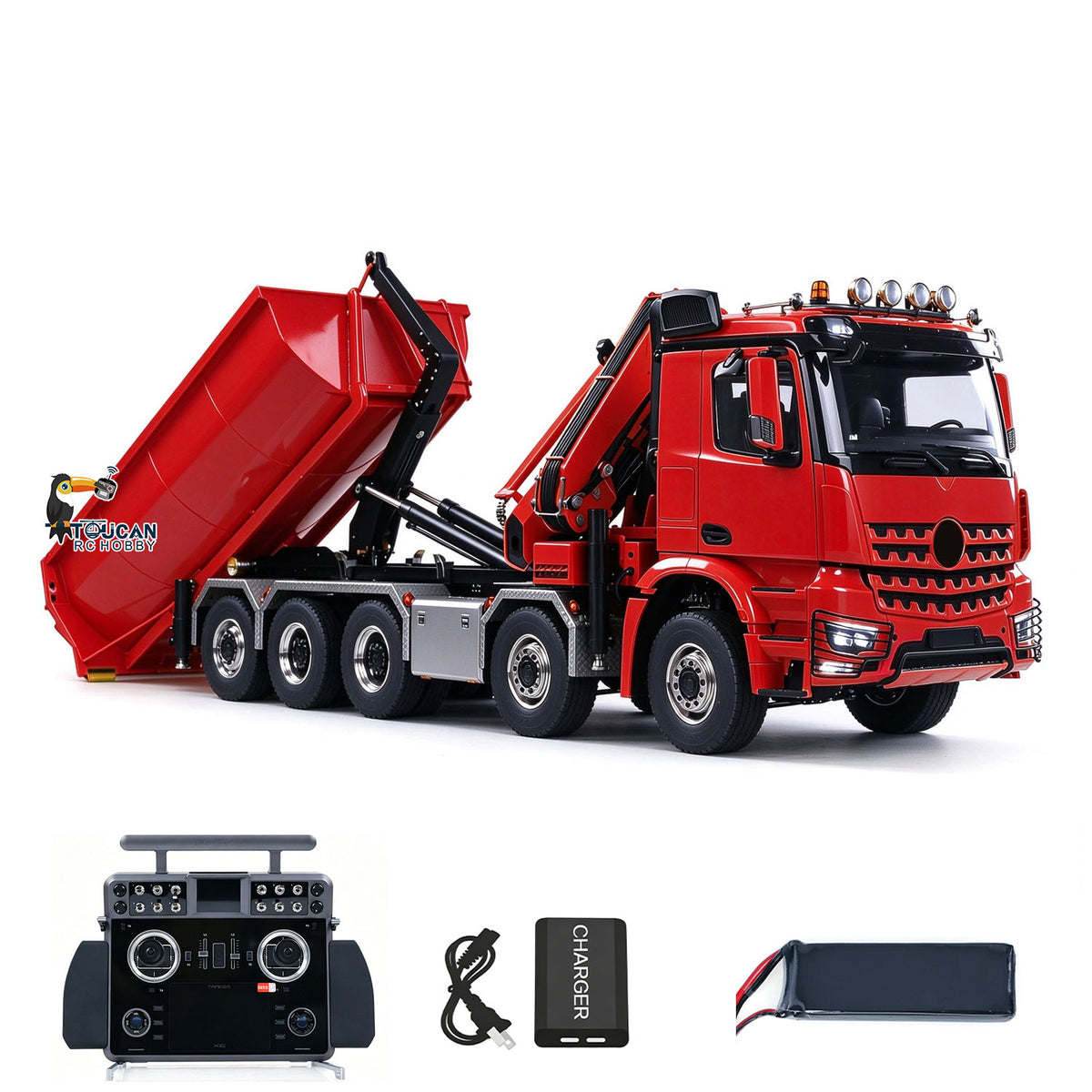 TOUCAN RC HOBBY LXY 1/14 10x10 Radio Controlled Hydraulic Crane Dump Metal Lorry Car Rear Axle Steering 2mm Piping System Replaceable Bucket