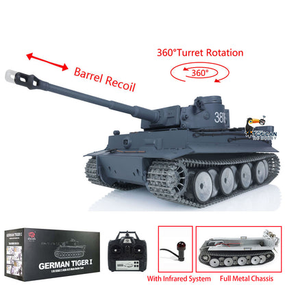 HengLong Factory 1/16 3818 German Tiger 1 Full Metal Chassis Plastic Upper Hull RTR RC Tank Speaker 360Degrees Turret Smoke Gearbox