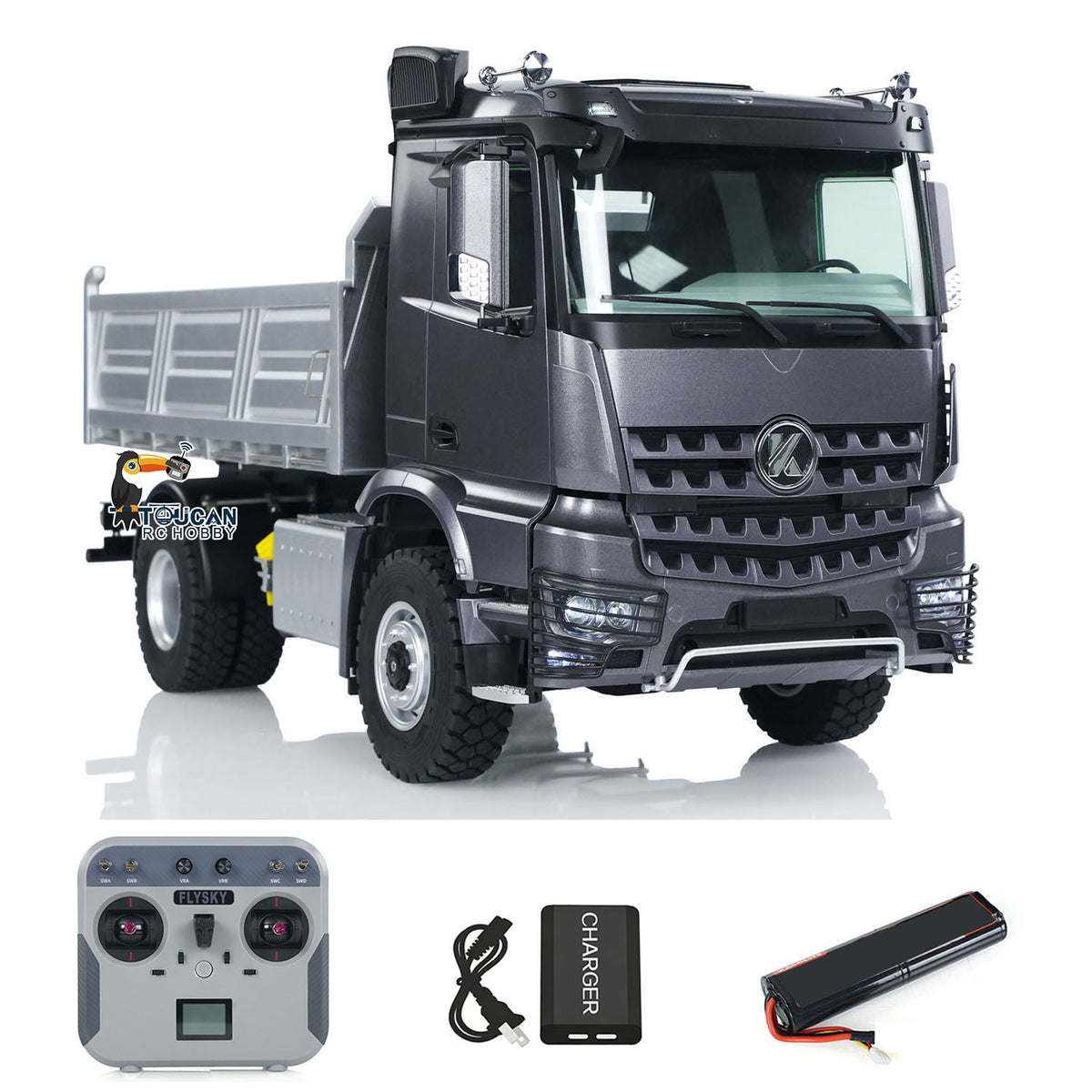 TOUCAN RC HOBBY Kabolite 4*4 1/14 Plastic RC Dumper Truck 5701 Remote Control Tipper Car RTR Model 2-speed Gearbox Light Sound 2.4G Radio Controller and Receiver Battery