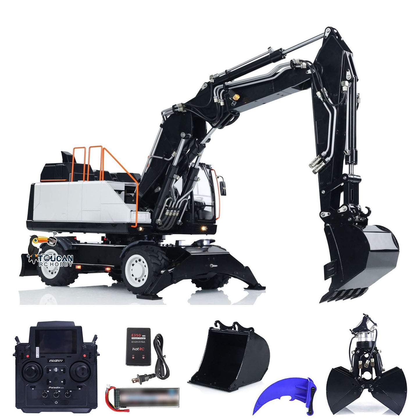 TOUCAN RC HOBBY MTModel EC380 Metal 1/14 RC Hydraulic Excavator 8-way Reversing Valve Clamshell Bucket Sound System for Digger Enthusiasts