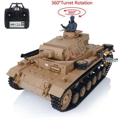 TOUCAN RC HOBBY Henglong Plastic 1/16 TK7.0 German Panzer III H L RTR RC Tank 3848/3849 360 Degrees Turret Smoke Infrared System BB Unit Sounds Lights Metal Barrel