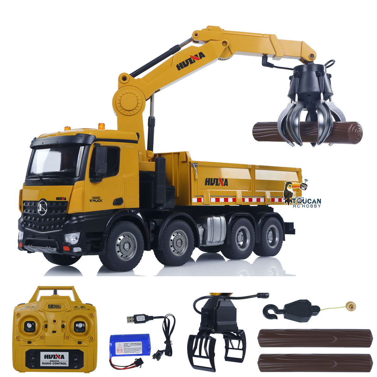 TOUCAN RC HOBBY US Stock HUINA 1538 1/14 RC Timber Grab Truck Dumper Remote Control Model Vehicles 2.4G Radio Battery Electric Car