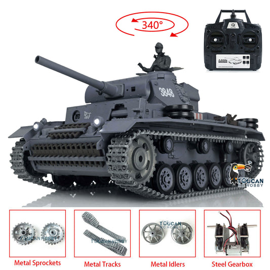 Henglong Upgraded German Tank 3848 RC Tank Panzer III L 7.0 1/16 W/ Metal Sprockets Idlers 2 Sounds for Radio Control Tank