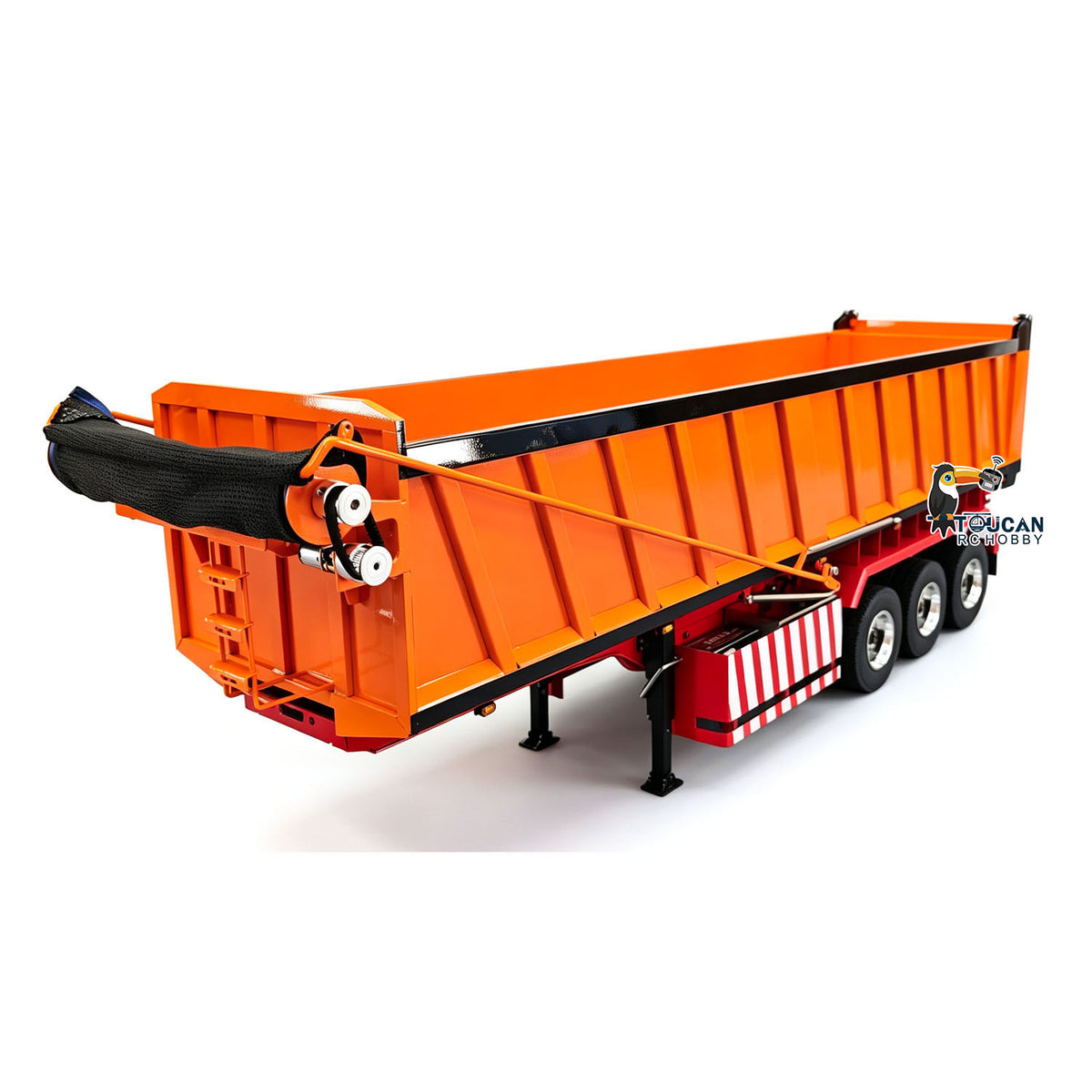 TOUCAN RC HOBBY HHG Model 1/14 Metal RC Hydraulic Dump Semi Trailer 3 Axle with Center Lift System Electric Support Legs Tarp Lights for Tractor Truck