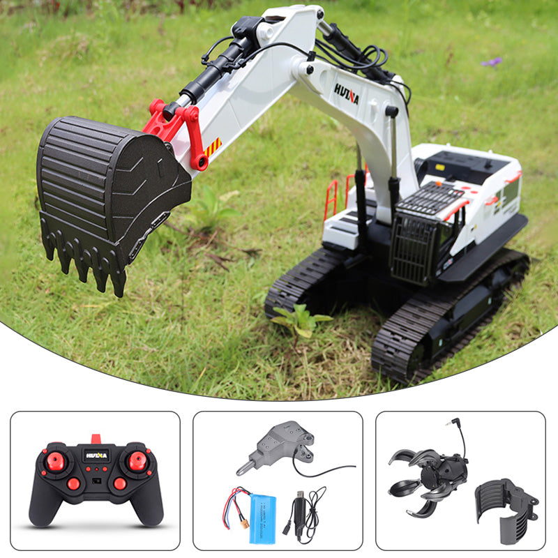 IN STOCK 1/14 HUINA RC Metal Excavator Ready to Run Toys 1594 Radio Lights Sound Battery 22CH Sound W/ Bucket Drill Round Wood Garb Gifts
