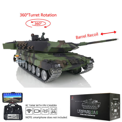 Henglong 1/16 7.0 Version Customized Leopard2A6 RC Tank 3889 w/ Metal Tracks FPV Barrel Recoil BB Shooting 360Degrees Rotating Turret