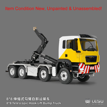 TOUCAN RC HOBBY LIMITED-TIME SALE LESU Z0090 1/14 8x8 Metal Hydraulic RC Roll On Off Truck Telescopic Hooklift Dumper with TGS Cabin 5CH Valve 3 Speed Transmission Sound Light