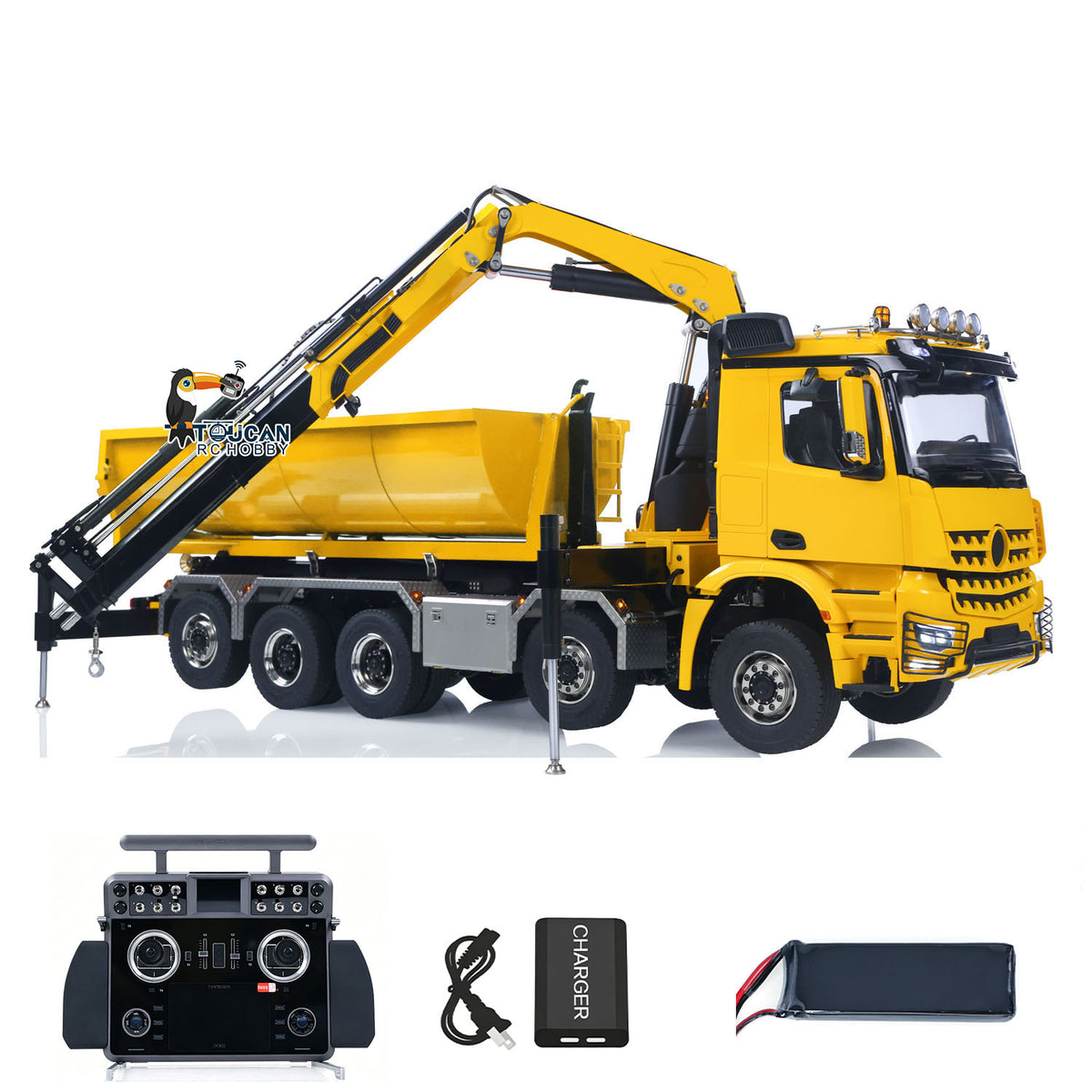 TOUCAN RC HOBBY LXY 1/14 10x10 Radio Controlled Hydraulic Crane Dump Metal Lorry Car Rear Axle Steering 2mm Piping System Replaceable Bucket