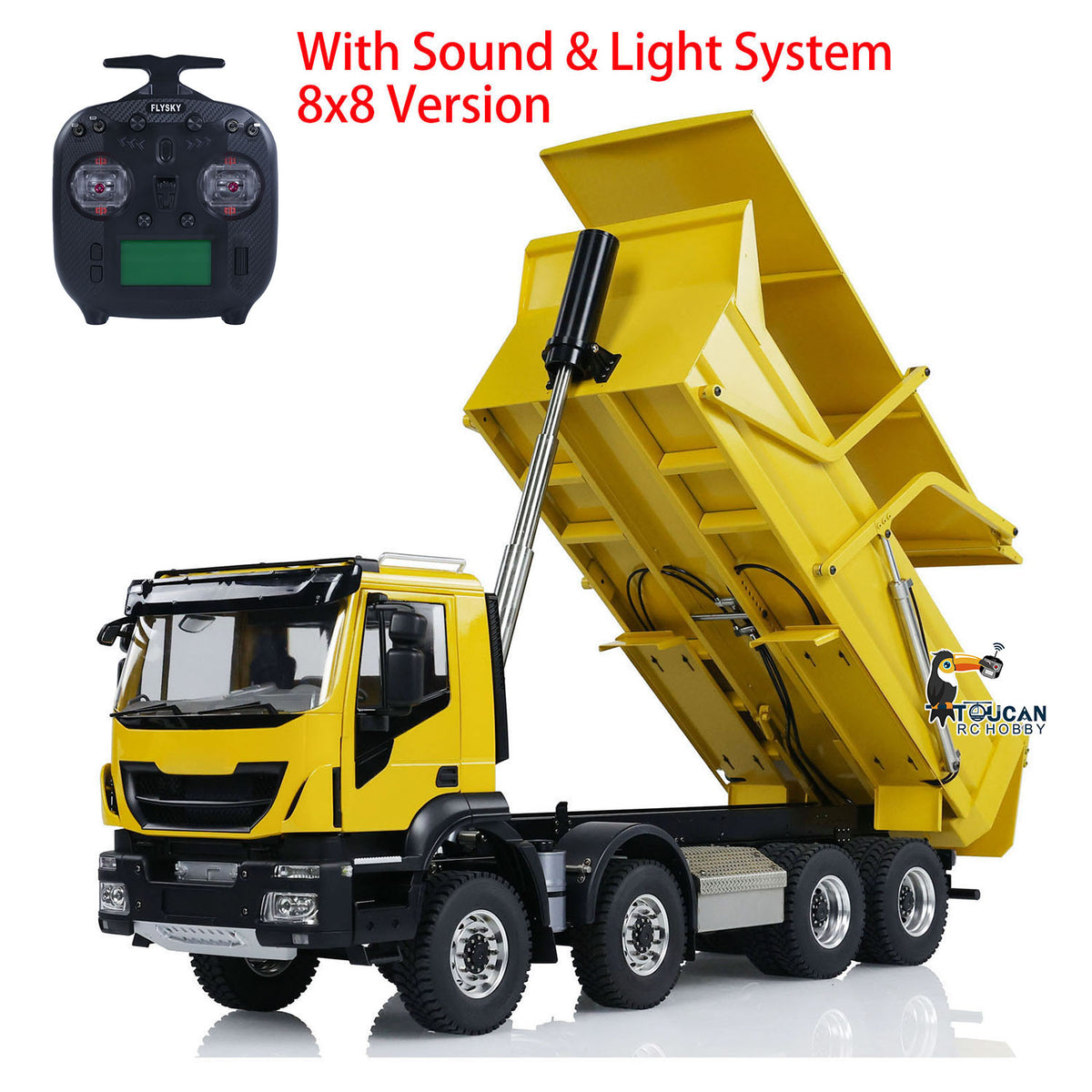 TOUCAN RC HOBBY MODOModel 1/14 Metal RC Hydraulic Dump Truck 8X8 Flip-Over Cover Lorry Vehicle Light Sound System Flysky ST8 Controller for Model Enthusiast