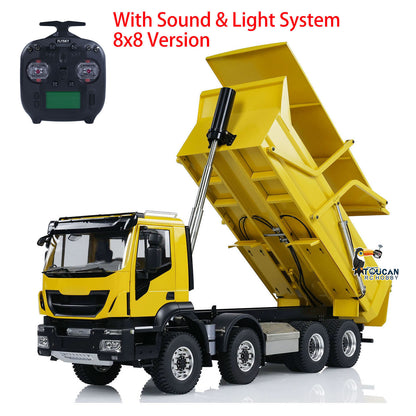 TOUCAN RC HOBBY MODOModel 1/14 Metal RC Hydraulic Dump Truck 8X8 Flip-Over Cover Lorry Vehicle Light Sound System Flysky ST8 Controller for Model Enthusiast