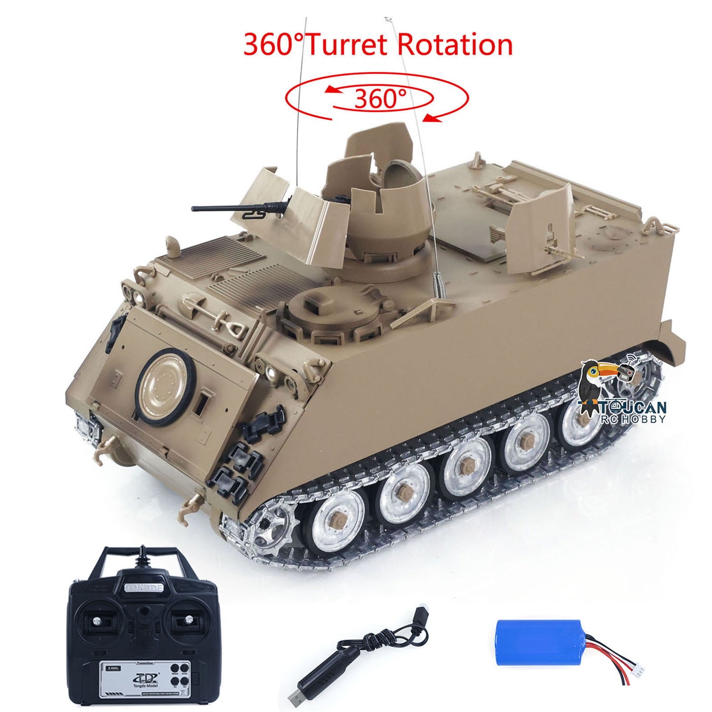 TD Metal 1/16 RC Tank M113A1 Pro Edition Remote Control Electronic Toy 360 Turret Rotation Infrared Combat System Smoke Unit Light Sound Adjustable Tracks Metal Wheels Gearboxes Battery