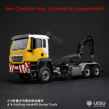 TOUCAN RC HOBBY LESU Z0102 1/14 Hydraulic RC Roll On Off Dump Truck 6x6 Folding Hooklift Carrier with 5CH Valve 3 Speed Gearbox Differential Lock Sound Light