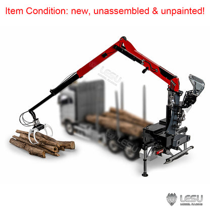 LESU 1/14 Metal RC Hydraulic Timber Crane Fly Jib 360 Degree Rotation 3-Stage Telescopic Arms for Remote Control Tractor Truck