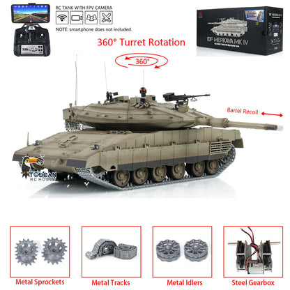 1:16 Heng Long 3958 RC Main Battle Tank IDF Merkava MK IV FPV Upgrade Edition W/ Metal Tracks 360 Rotating Barrel Recoil