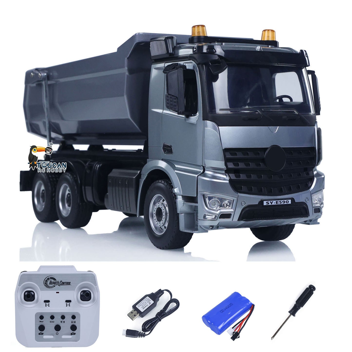 In Stock DoubleE 1/20 6X6 Metal RC Dump Truck E590 003 Electric Lifting Remote Control Tipper Car Model BZ Metal Gears Sounds Lights Battery Motor Radio System RTR