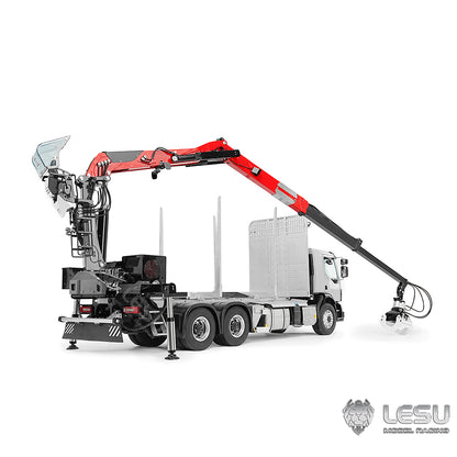 LESU 1/14 RC Logging Truck Timber Truck Hydraulic Crane VM FE Cabin Remote Control Lorry 6x6 Metal Chassis Axle Lock Light Sound