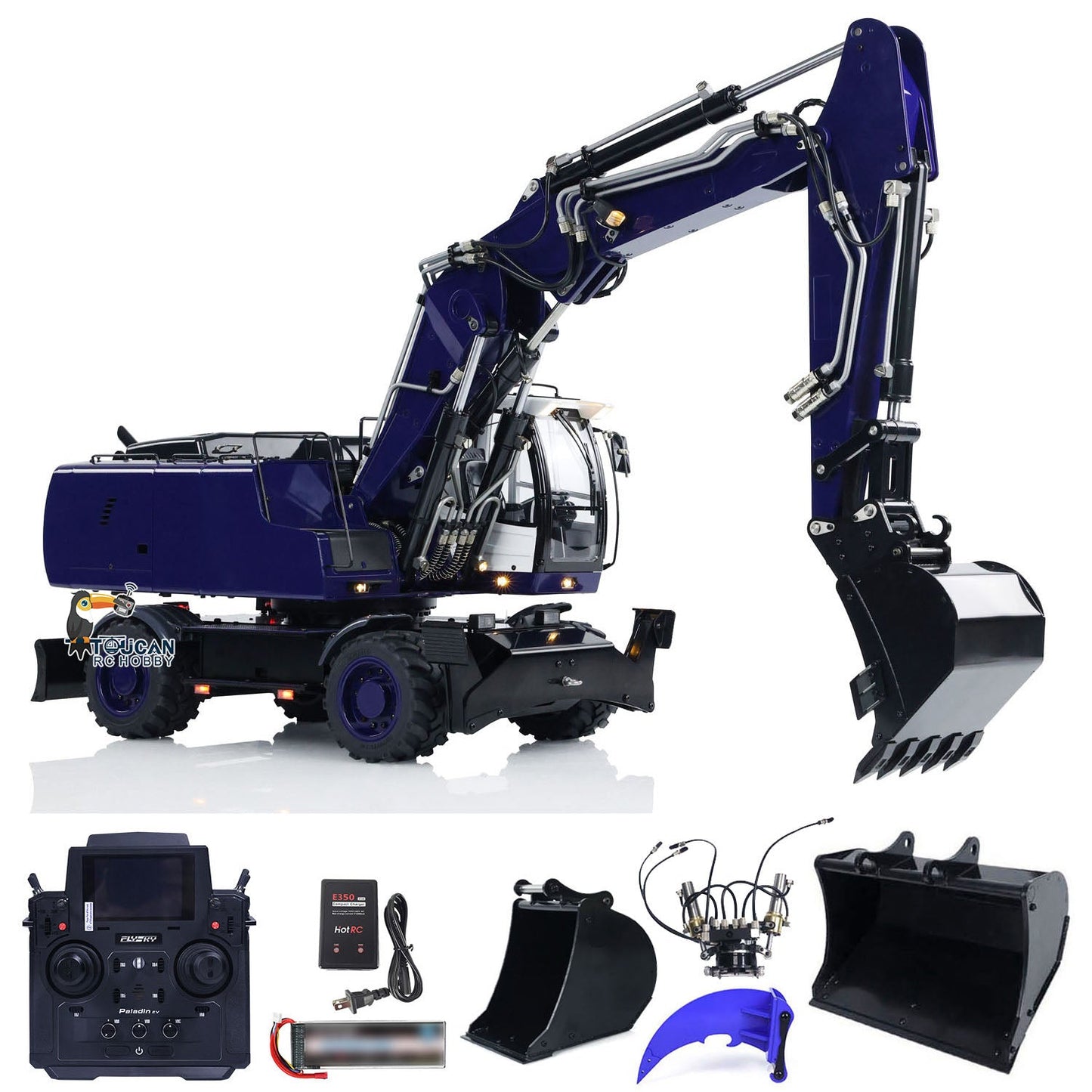 TOUCAN RC HOBBY MTModel 946-3 Metal 1/14 RC Hydraulic Excavator Construction Engineering Vehicle 8-ways Reserving Valves Tiltable Bucket Sound Light for Machinery Enthusiasts