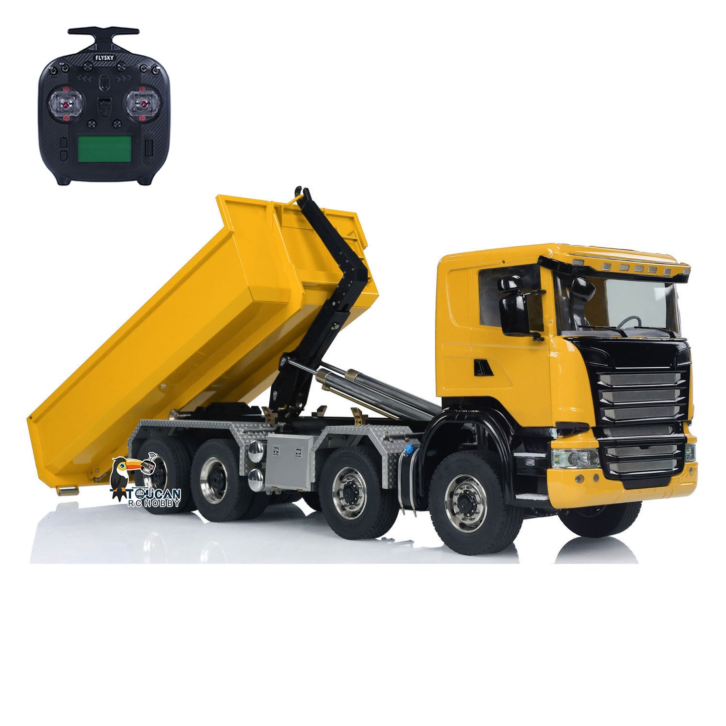 Toucanhobby G88 1/14 Metal 8x8 RC Roll On Off Hydraulic Dump Truck PNP 3 Speed Transmission Differential Lock Axles ST8 Controller Light Sound System for Construction Model Collectors