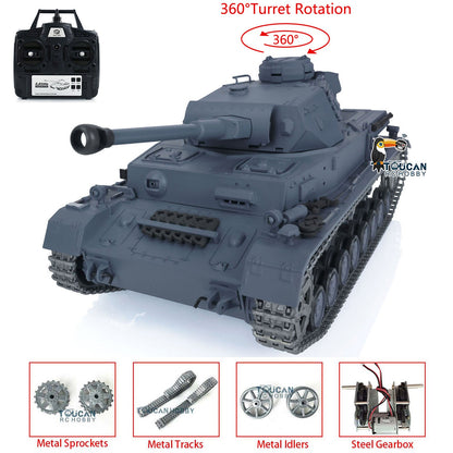 TOUCAN RC HOBBY Henglong 1/16 TK7.0 Promotion German Panzer IV F2 3859 RTR RC Tank 360 Degrees Turret Smoke Infrared Combat BB Metal Barrel Tracks Sprockets Idlers Wheels