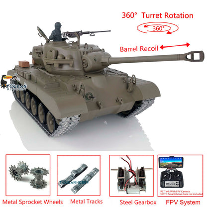TOUCAN RC HOBBY Henglong 1/16 TK7.0 Promotion 3838 M26 Pershing RTR RC Tank FPV BB IR 360 Degrees Turret Smoke Metal Tracks Sprockets Steel Gearbox Model