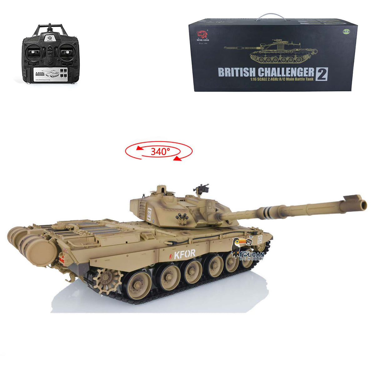 TOUCAN RC HOBBY Ausverkauft US-Lager 2.4G Heng Long 1/16 Maßstab 7.0 Kunststoff-Version Challenger II RTR RC Panzer Funksteuerung 3908 Gelb Ketten-Antriebsräder