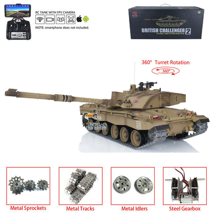 TOUCAN RC HOBBY Henglong 1/16 TK7.0 Promotion British Challenger II 3908 RTR RC Tank 360 Degrees Turret BB IR Smoke Sound Light Metal Sprockets Idlers Wheels