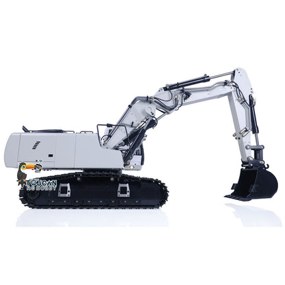 MTM 946-3 Metal 1/14 Excavator All-Metal Hydraulic Tracked Model with T12D Transmitter and Hydraulic Clamshell Attachment plus Large and Small Buckets Red White Finished