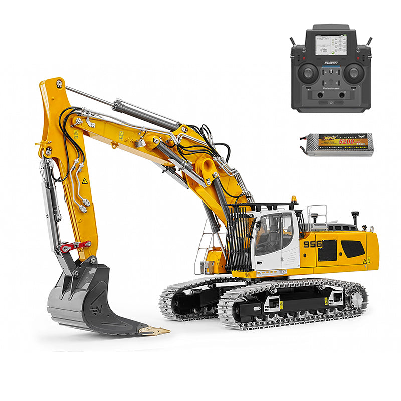 LESU 1/14 RC Hydraulic Excavator LR956 Metal 3 Arms Remote Control Digger Model 4+3CH Valve Dual Pumps Light Flysky PL18EV LITE