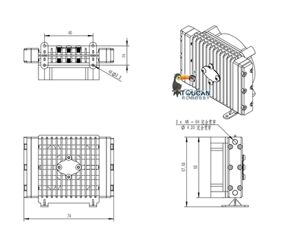 CUT Model Metal Oil Filter Oil Tank M3 M5 Nozzle Hydraulic Pump with Brushless Motor Radiator Cooling Fan for 1/12 1/14 1/16 RC Excavator Loader Dozer Truck Construction Vehicles