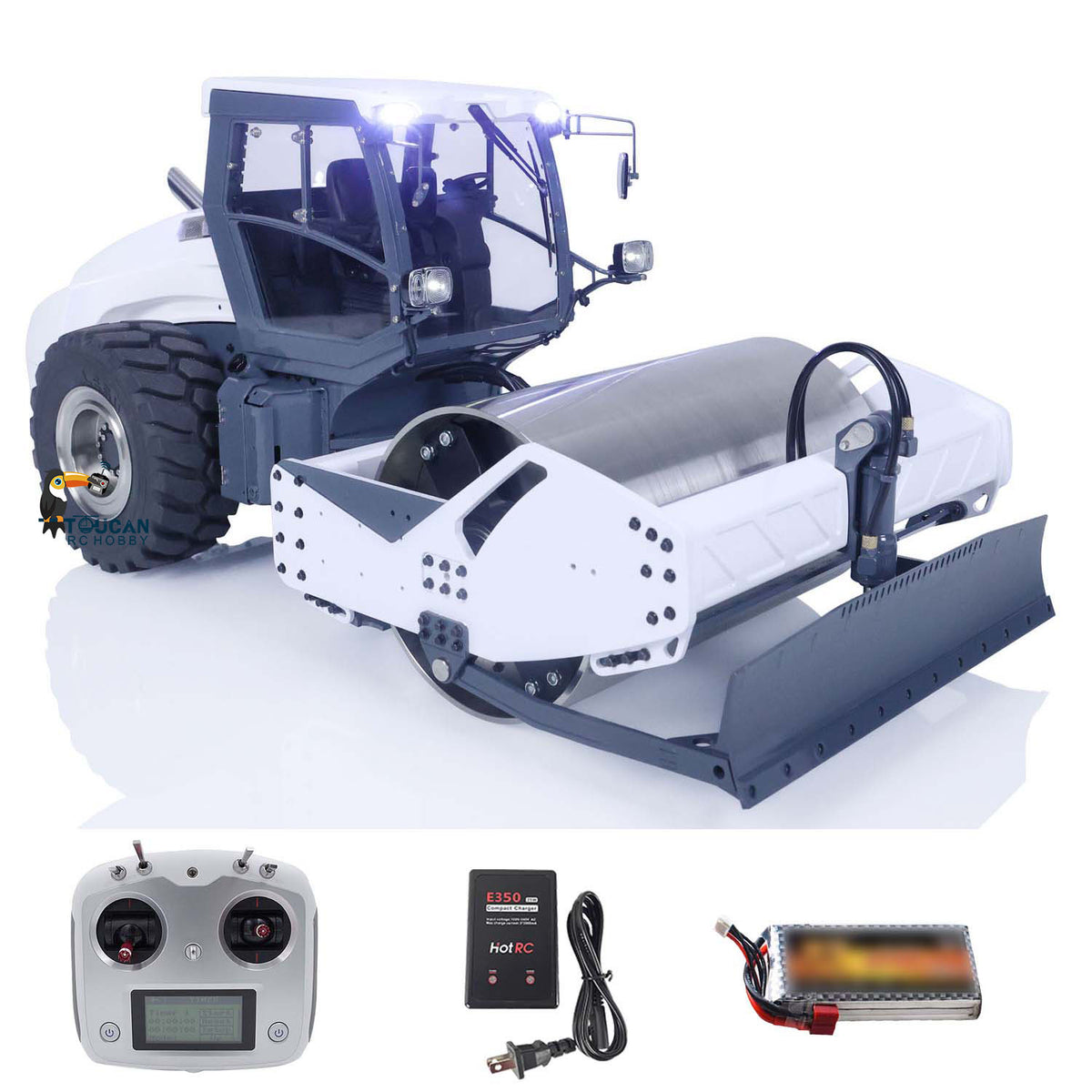 TOUCAN RC HOBBY LESU AOUE H13i 1/14 Metal Hydraulic RC Road Roller FlySky I6S Remote Controller Front Shovel Sound Light System for Backyard Fun