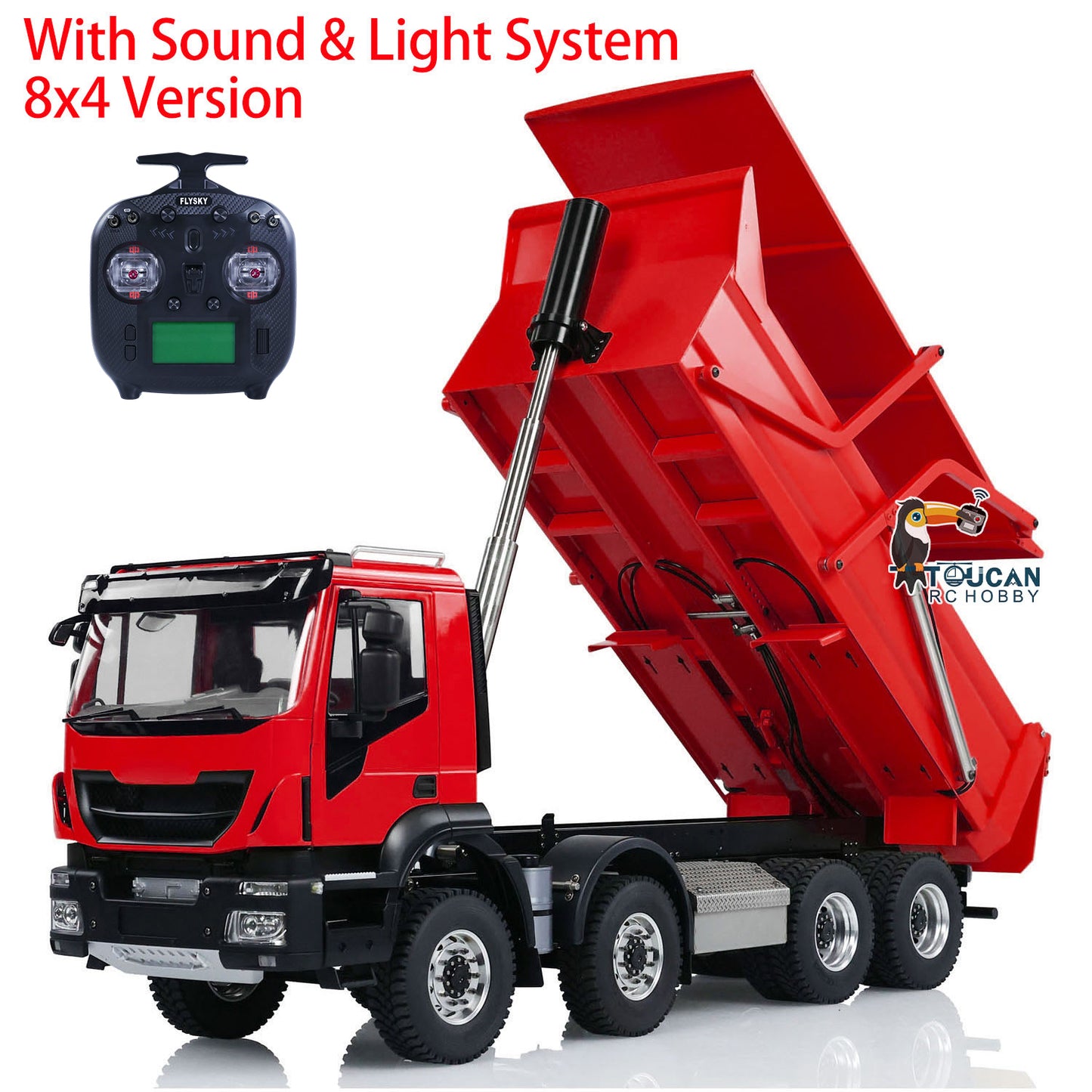 Metal 1/14 8x4 Hydraulic Flip-over Cover RC Tipper Truck Remote Control Dump Car LED Lights Sound System Assembled Painted
