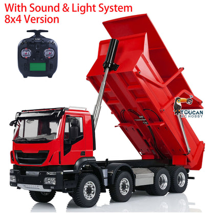 Metal 1/14 8x4 Hydraulic Flip-over Cover RC Tipper Truck Remote Control Dump Car LED Lights Sound System Assembled Painted