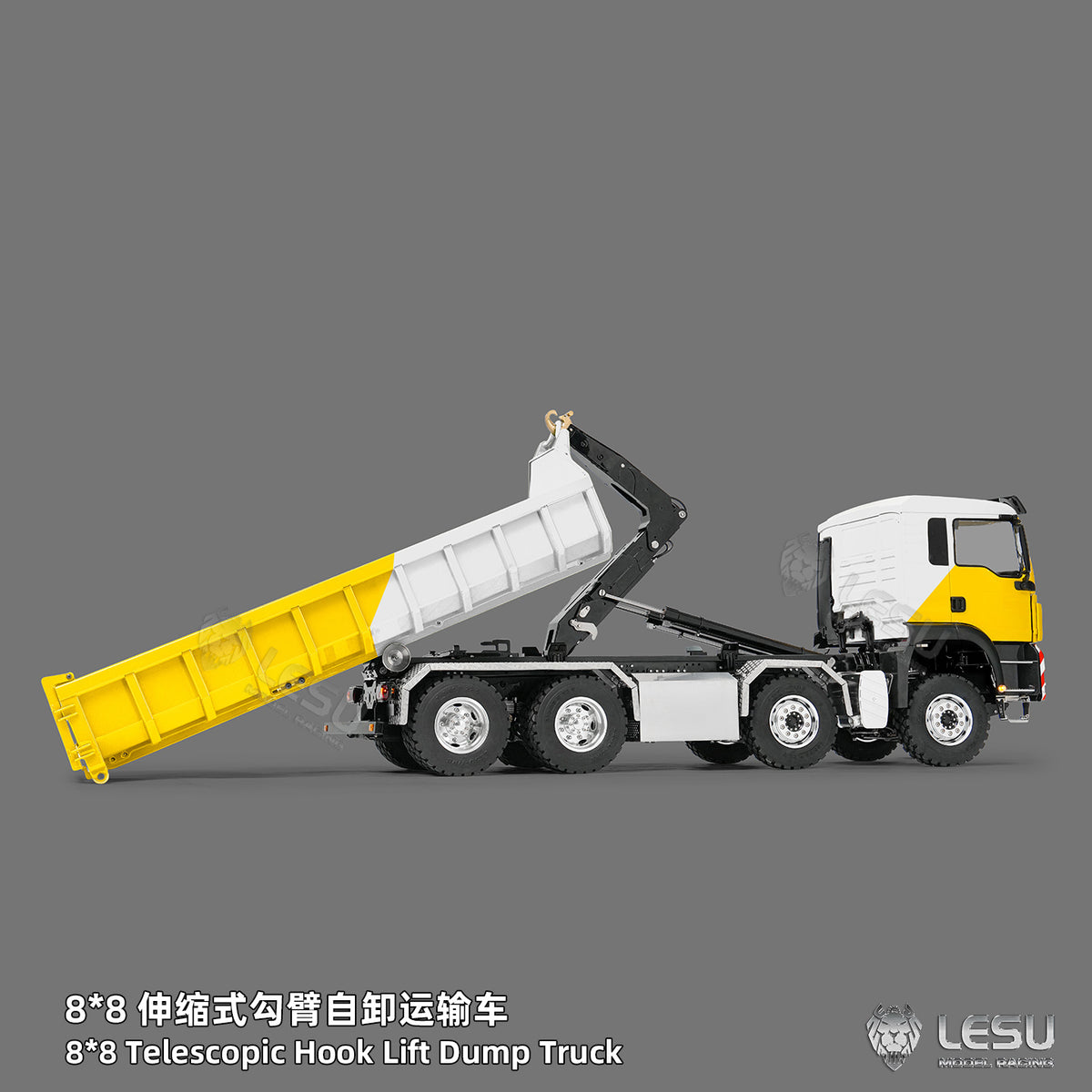 TOUCAN RC HOBBY LIMITED-TIME SALE LESU Z0090 1/14 8x8 Metal Hydraulic RC Roll On Off Truck Telescopic Hooklift Dumper with TGS Cabin 5CH Valve 3 Speed Transmission Sound Light