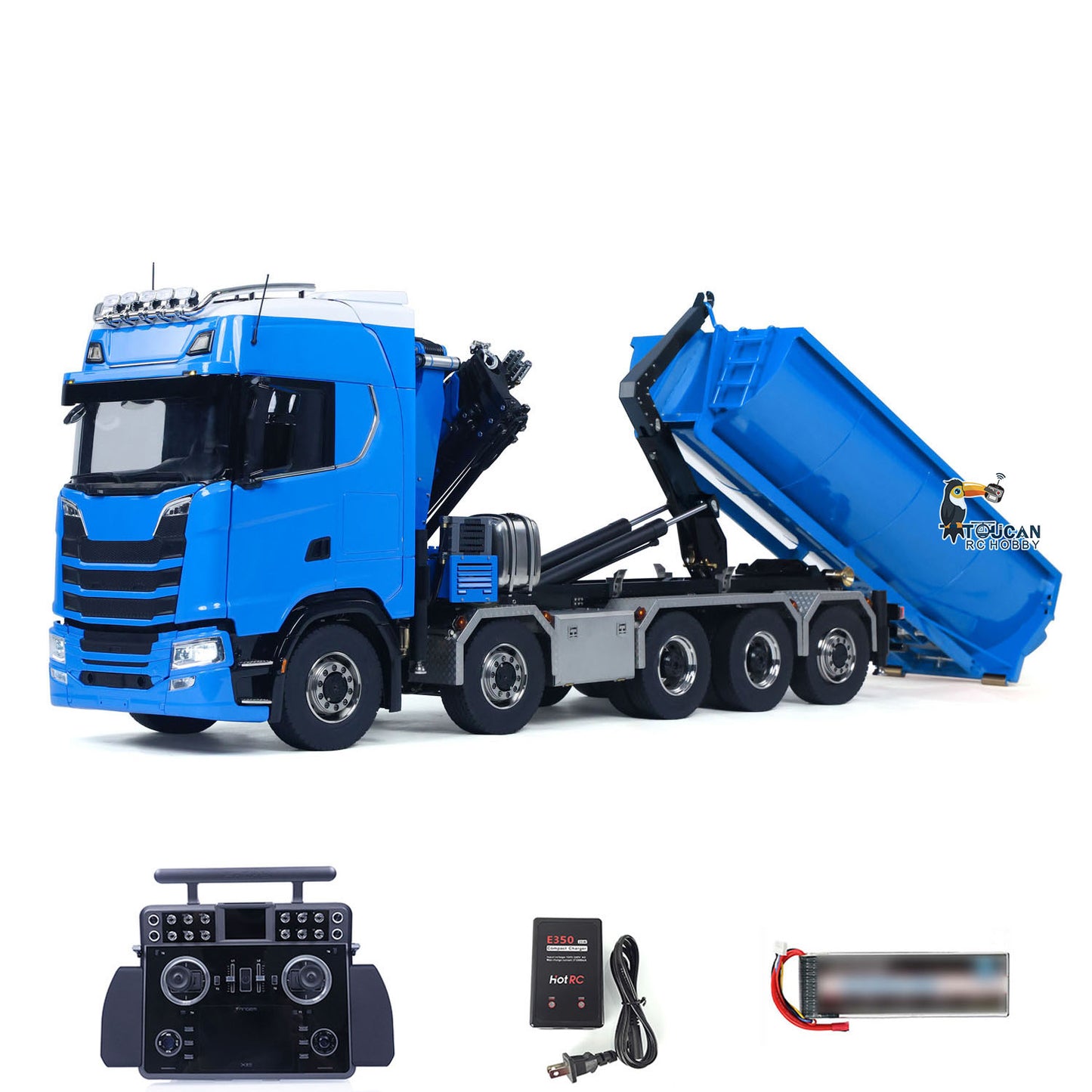 1/14 10x10 Remote Control Hydraulic Crane Dump Truck Metal Chassis Rail RC Full Tipper 770S Differential Lock Rear Steering Axle