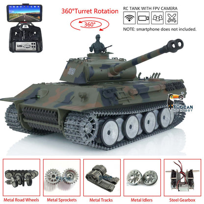TOUCAN RC HOBBY Henglong 1/16 TK7.0 German Panther RTR RC Tank 3819 FPV 360 Degrees Turret BB IR Smoke Metal Barrel Tracks Sprockets Idlers Road Wheels