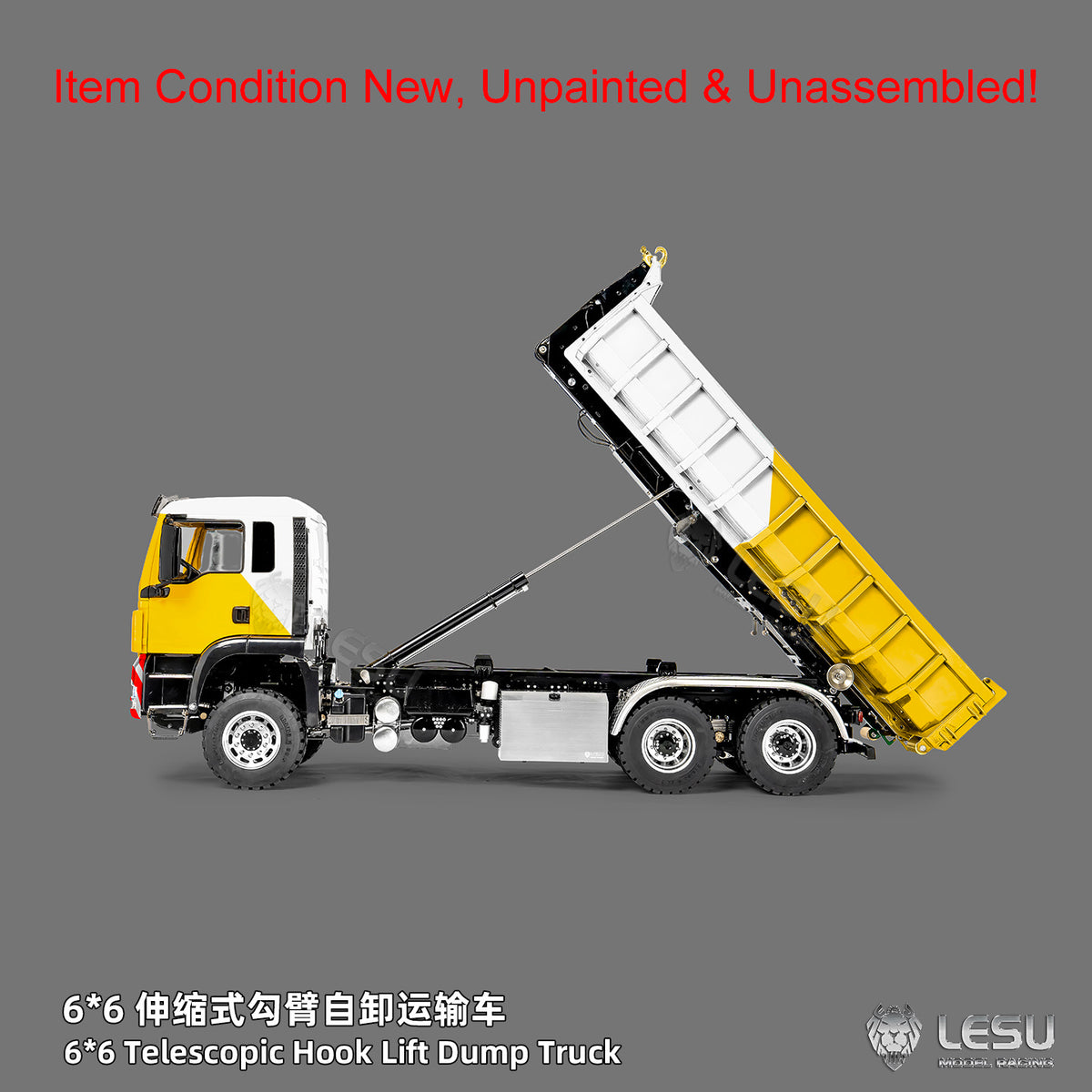 TOUCAN RC HOBBY LESU Z0094 1/14 Metal 6x6 RC Hydraulic Roll on off Dump Truck Telescopic Hooklift Transport Vehicle with 3Speed Transmission 5CH Valve Light Sound