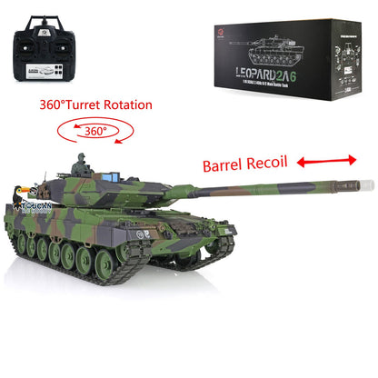 TOUCAN RC HOBBY Henglong 1/16 TK7.0 Plastic German Leopard2A6 RTR RC Tank 3889 with 360 Degrees Turret Barrel Recoil BB Infrared Combat Smoke