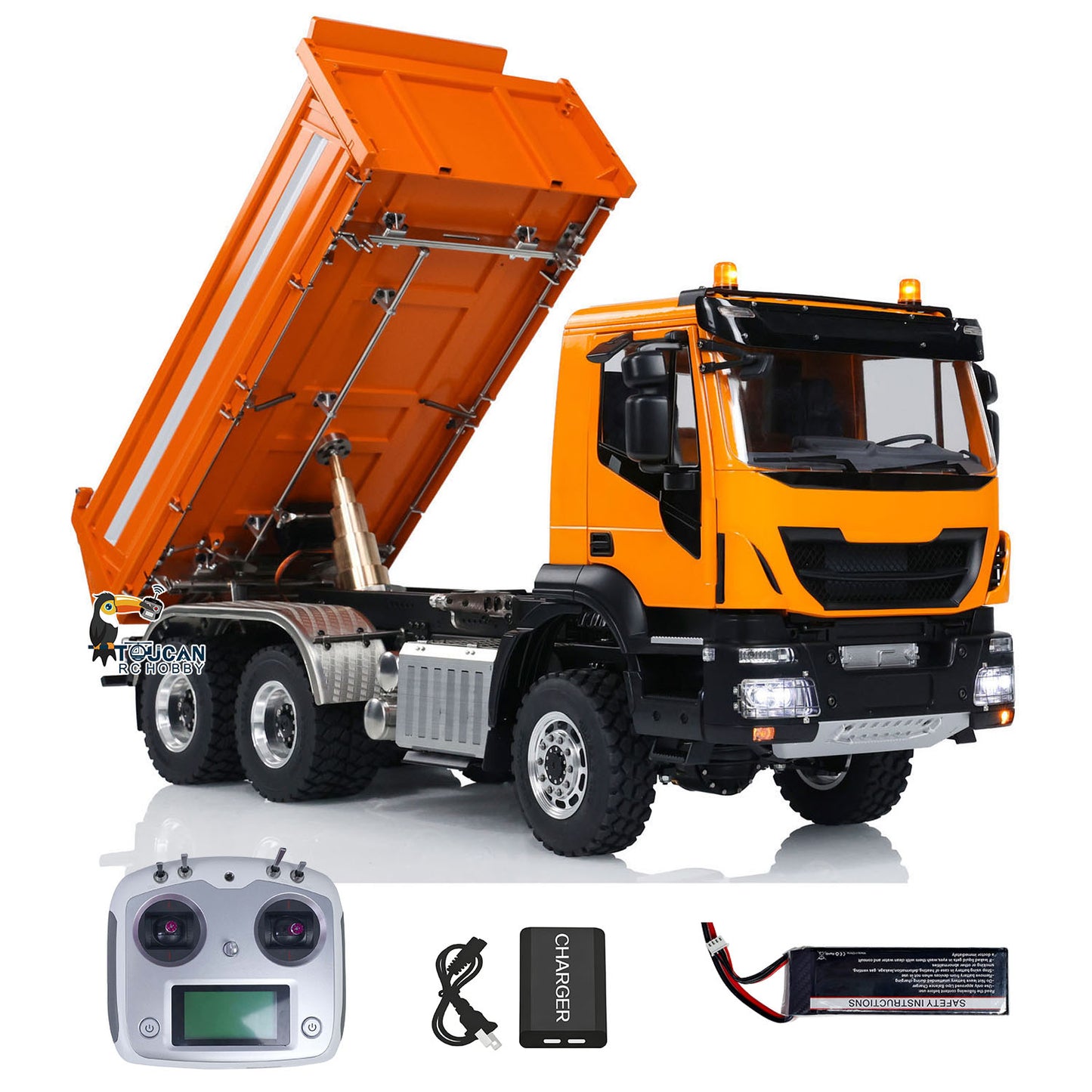 Customized LESU Metal 6x6 1/14 RC Hydraulic Equipment Dumper Car 3-way Radio Controlled Dump Truck Construction Vehicle DIY Model