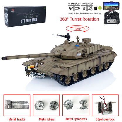 Henglong 1/16 Scale 7.0 Upgraded Chinese 99A FPV RTR RC Tank Radio Controlled Panzer 3899A 360 Turret DIY Military Hobby Model